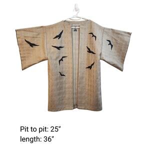 Handcrafted Kimono with Raw Denim Appliqués and Wide Sleeves
